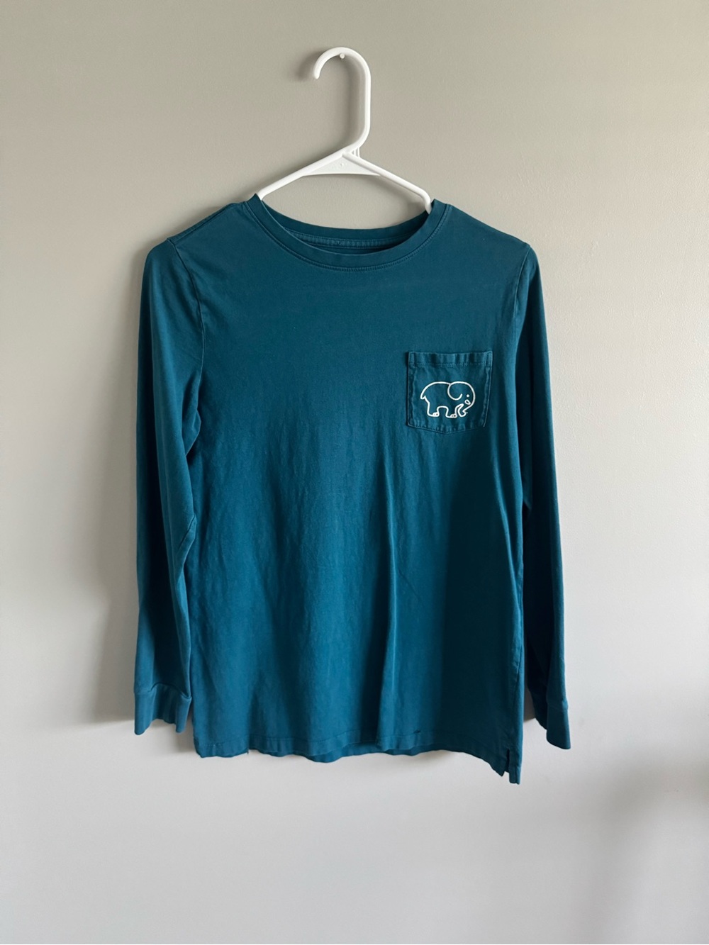 Ivory Ella Long Sleeve Pocket Tee with Elephant Logo - Teal